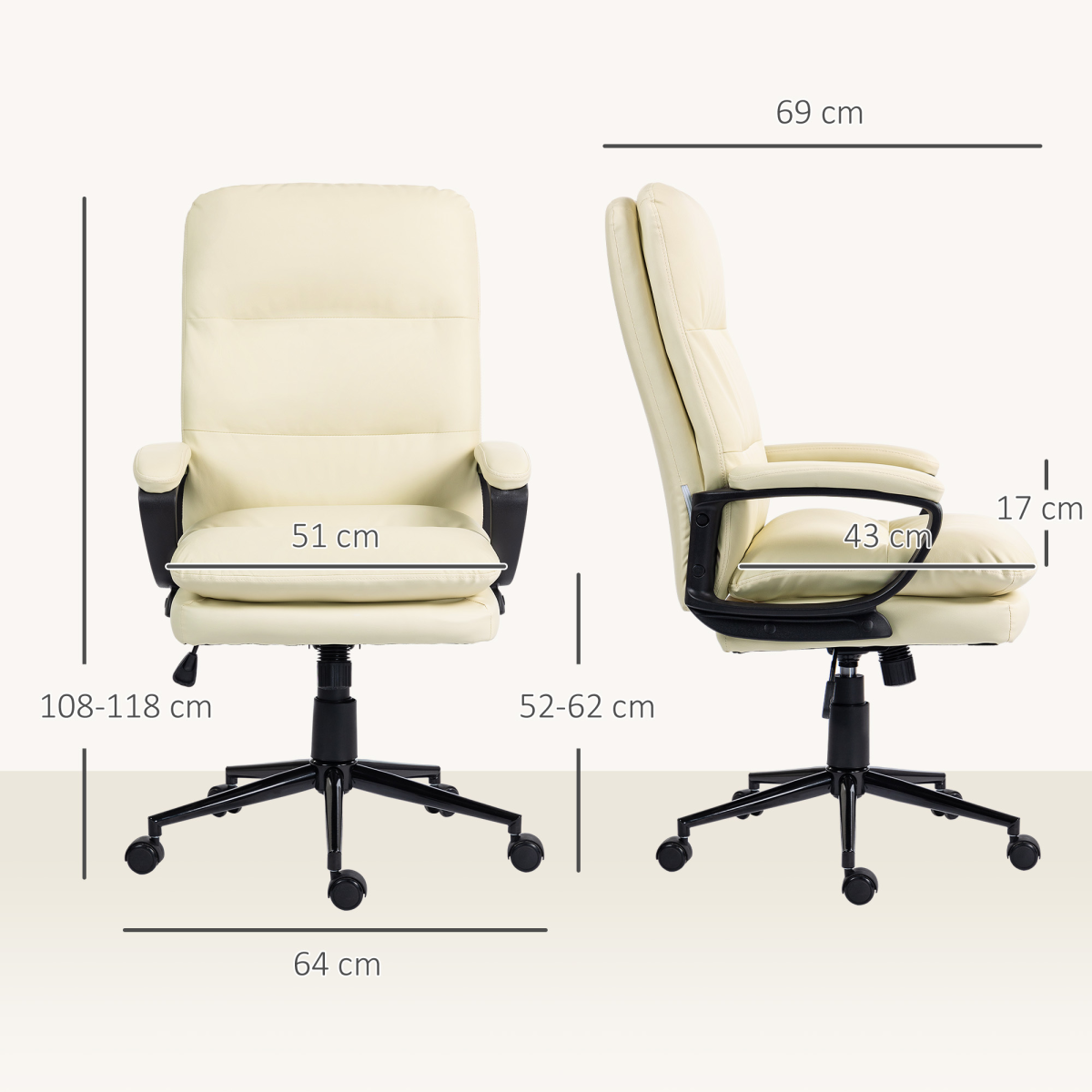 Vinsetto Office Chair 108-118cm PU Leather Office