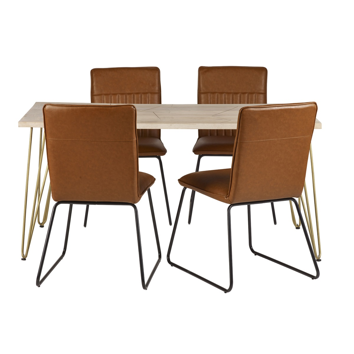 Premium Dining Table Light Gold Metal Inlay Angled Legs - Indian Hub - Home Symphony
