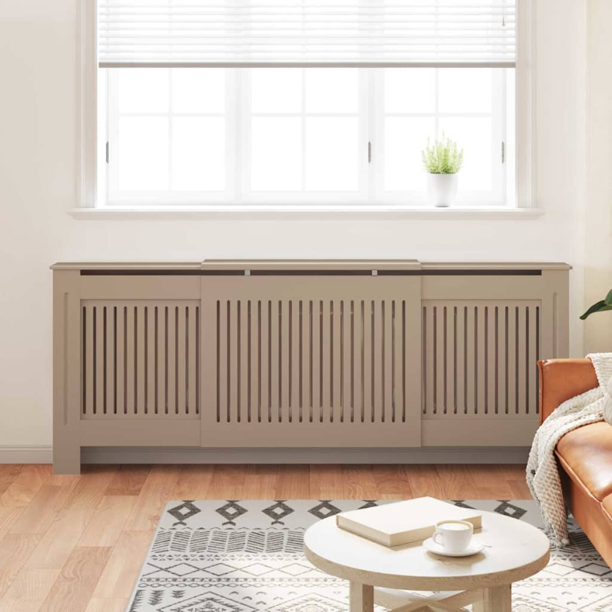 VidaXL Radiator Cover 142-205 cm x 20.5 x 81.5 cm Slatted Brown for Living Room Decor