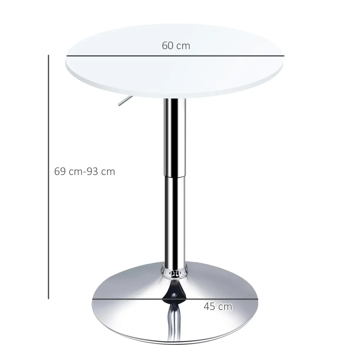 Unbranded 60cm Adjustable Height Round Bar Table w/ Swivel Top Metal Frame White - Dining Table