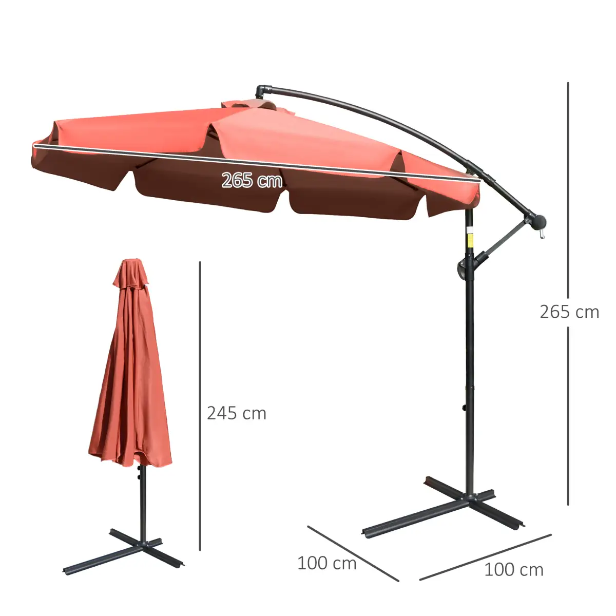 Outsunny 2.7m Banana Parasol Cantilever Crank Handle Wine Red - Parasol