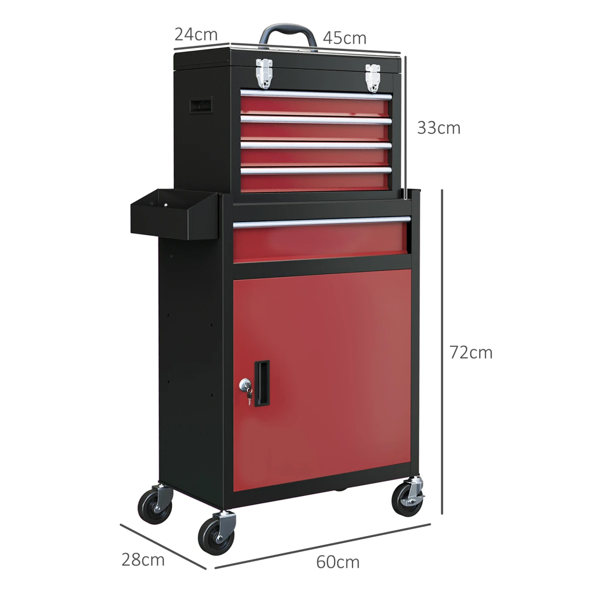 HOMCOM Tool Cabinet On Wheels Five Drawer Roller Cabinet With Lockable Door For Garage by HOMCOM