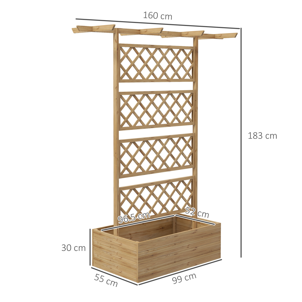 Outsunny trellis planter 60x40x80 cm with back lattice climbers in natural fir wood.
