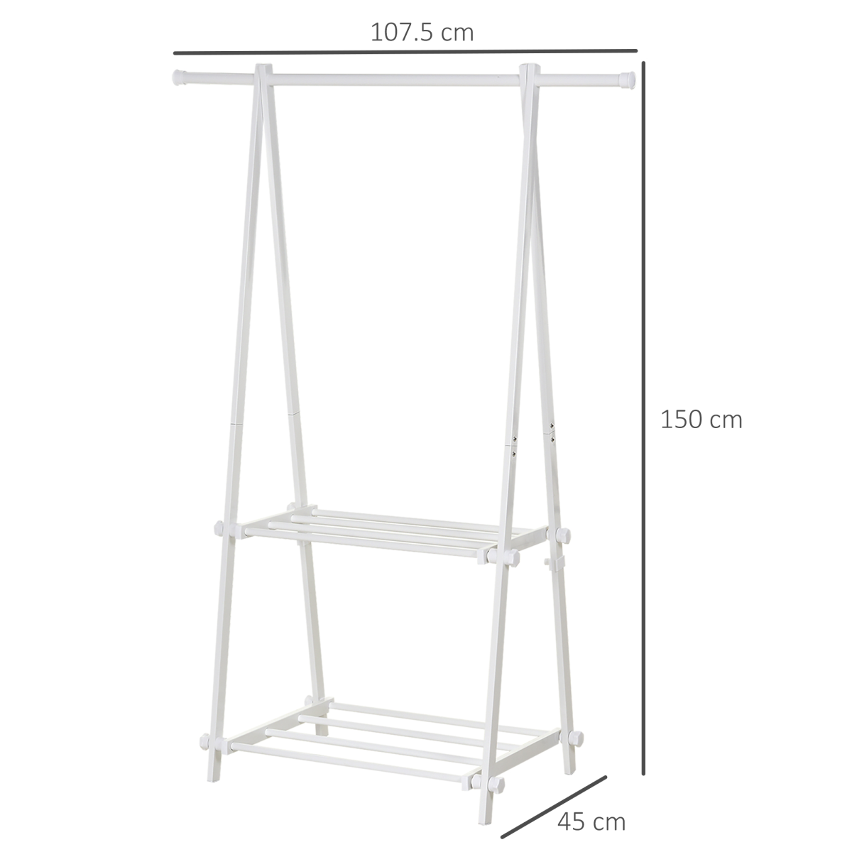 Powder Coated Steel Clothes Rail Tall 2 Shelves Home - HOMCOM - Home Symphony