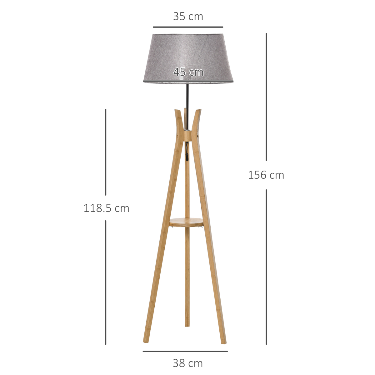 Stylish Tripod Floor Lamp Light E27 Base w/ Fabric Shade Storage Shelf, Grey HOMCOM, perfect for elegant living spaces.