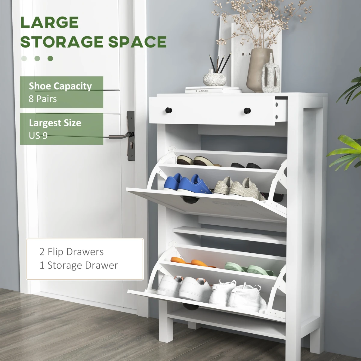 HOMCOM Shoe Cabinet 60W x 24D x 97H cm Eight Pair Capacity With Adjustable Shelves Hallway Storage by HOMCOM