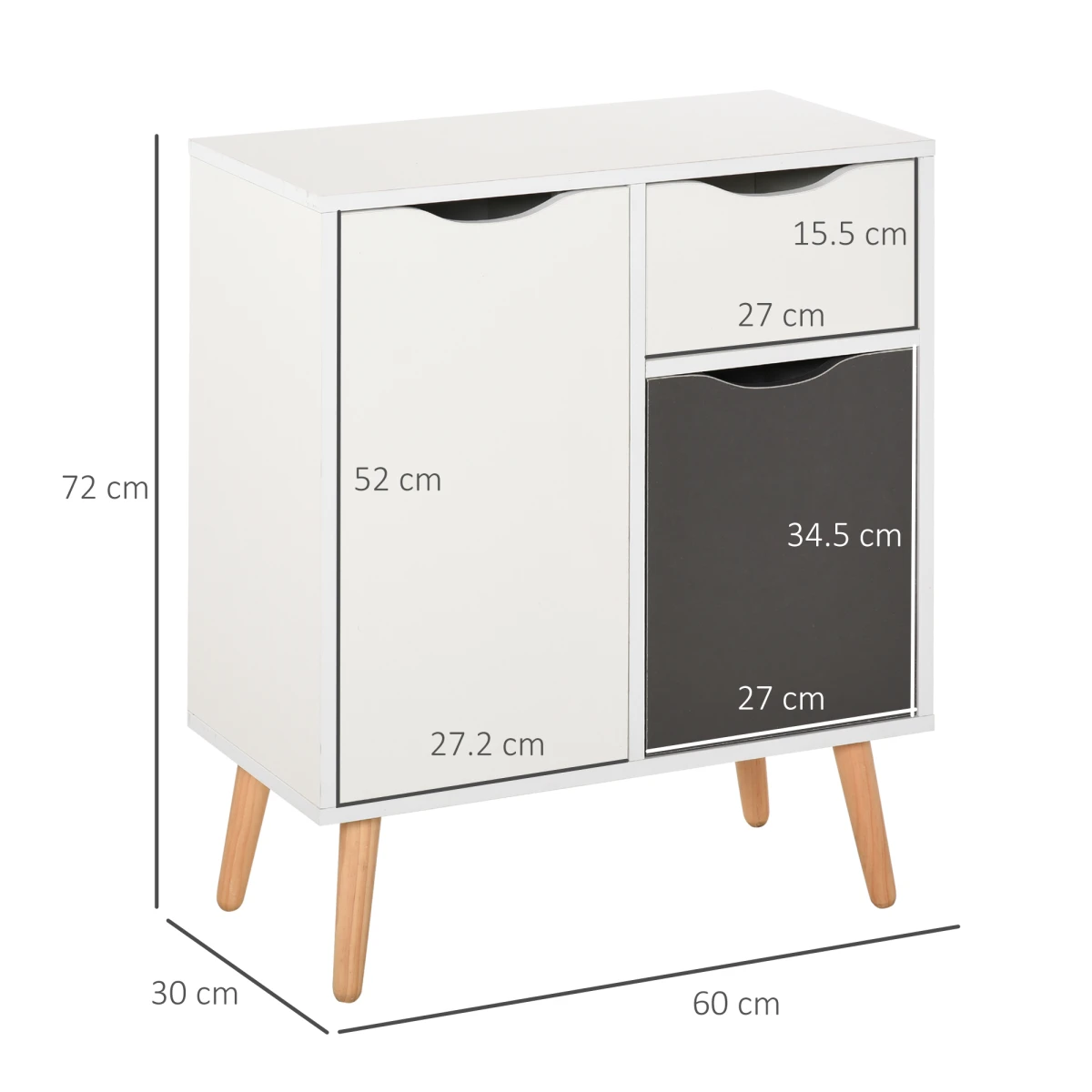 Unbranded Scandi White Floor Cabinet Compact With Drawer And Three-Section Storage For Bedroom And Living Room - Chest of Drawers