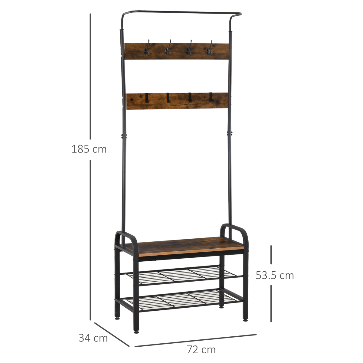 Industrial Coat Rack Stand With 8 Hooks And Brown Storage Shelf Tall Entryway Organizer - Unbranded - Home Symphony