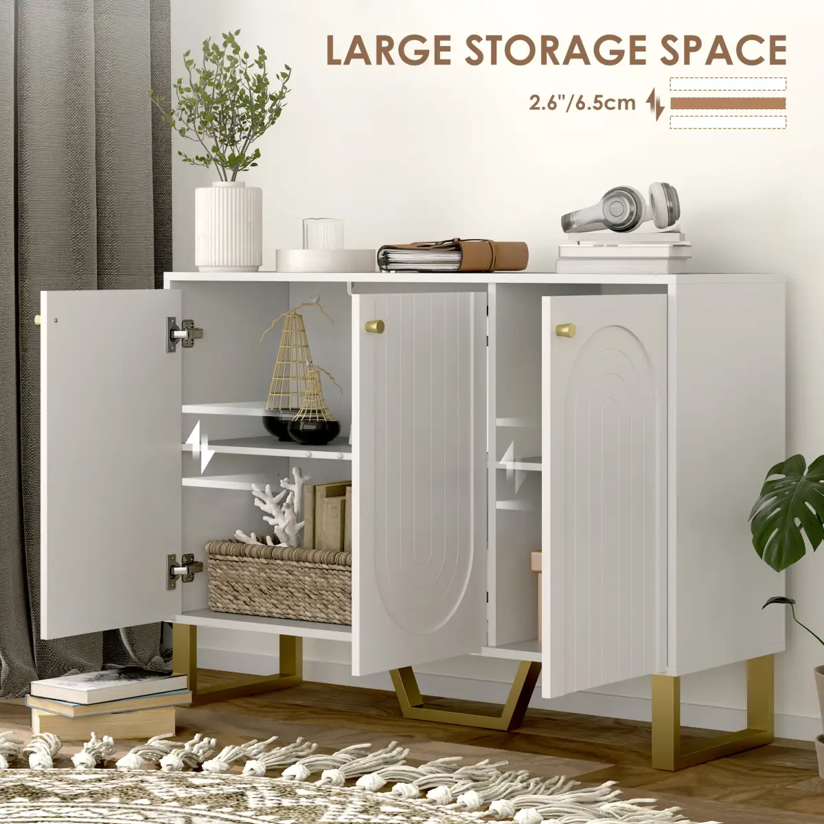HOMCOM HOMCOM Sideboard with Adjustable Shelves & Doors for Living Room, White - Sideboard