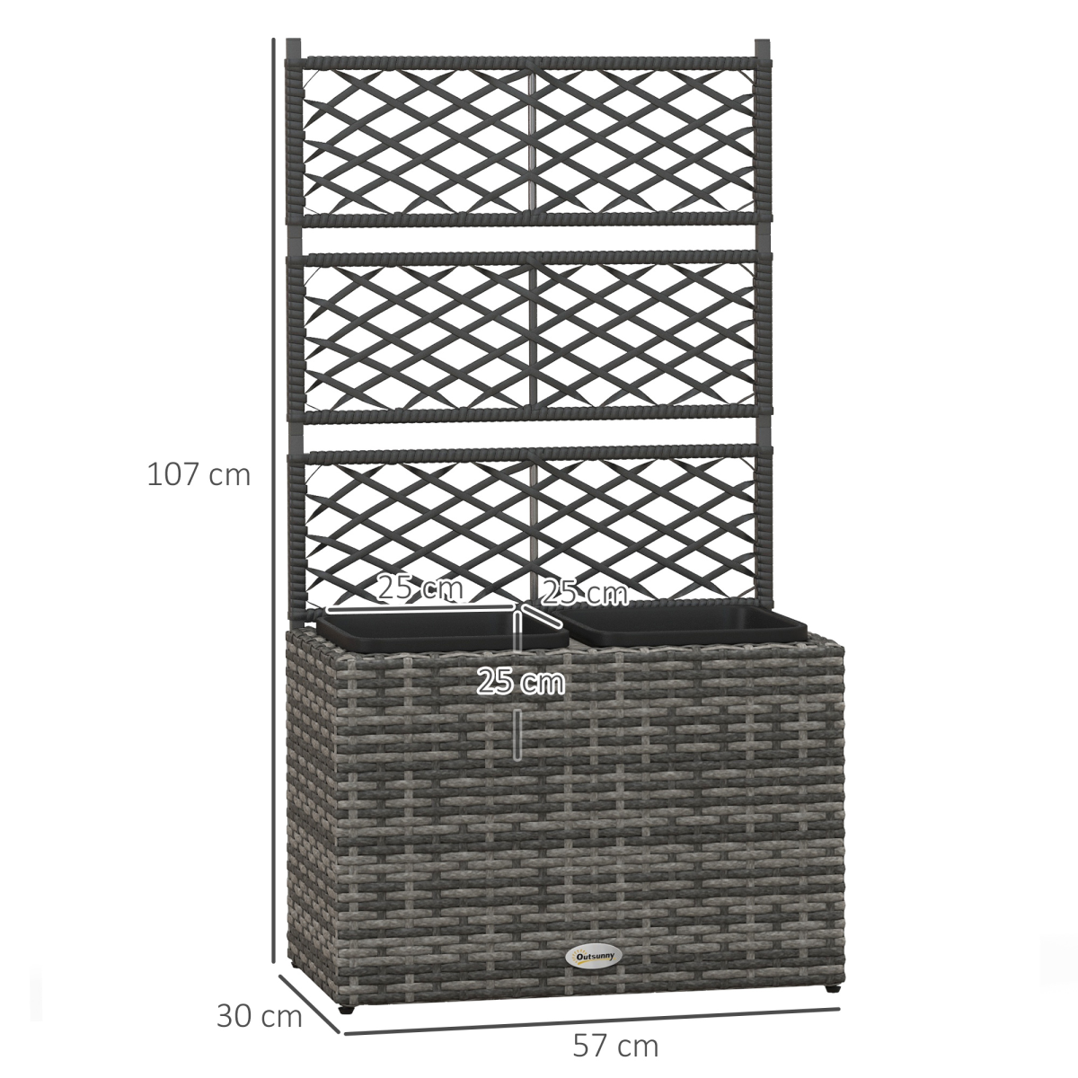 Outsunny planter box with trellis, 57x30x107 cm, wicker-wrapped metal frame with back lattice for climbing plants