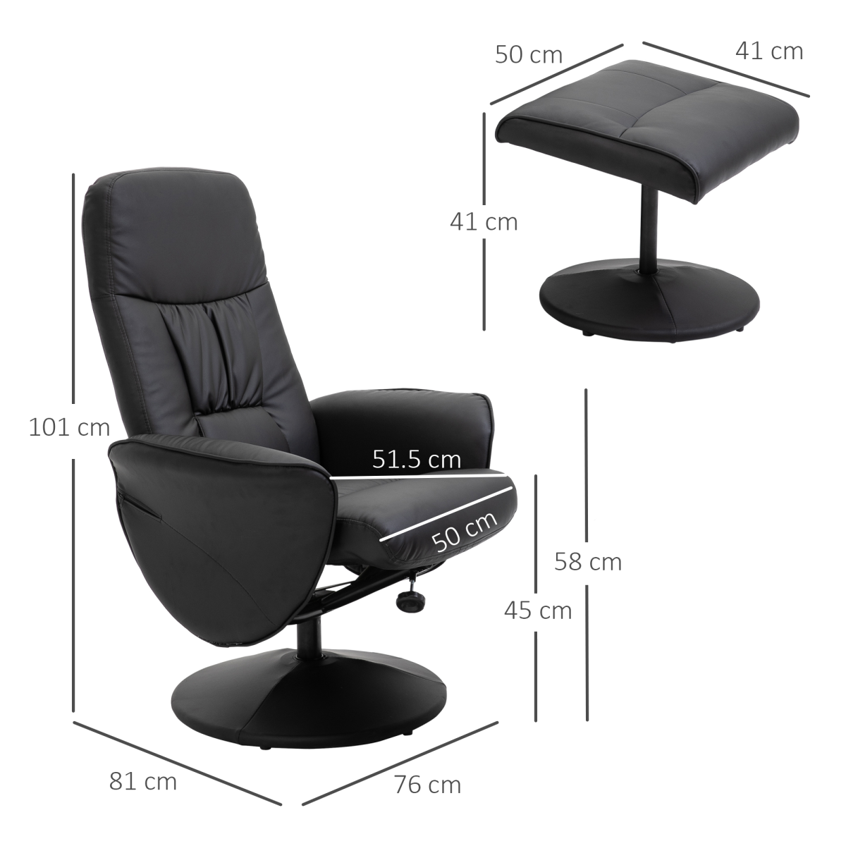 Premium Reclining Armchair Full-Size with 360 Swivel Ottoman for Home and Office