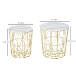HOMCOM HOMCOM Set of 2 Nesting End Tables Side Tables w/ Basket Removable Top, White - Nest of Tables