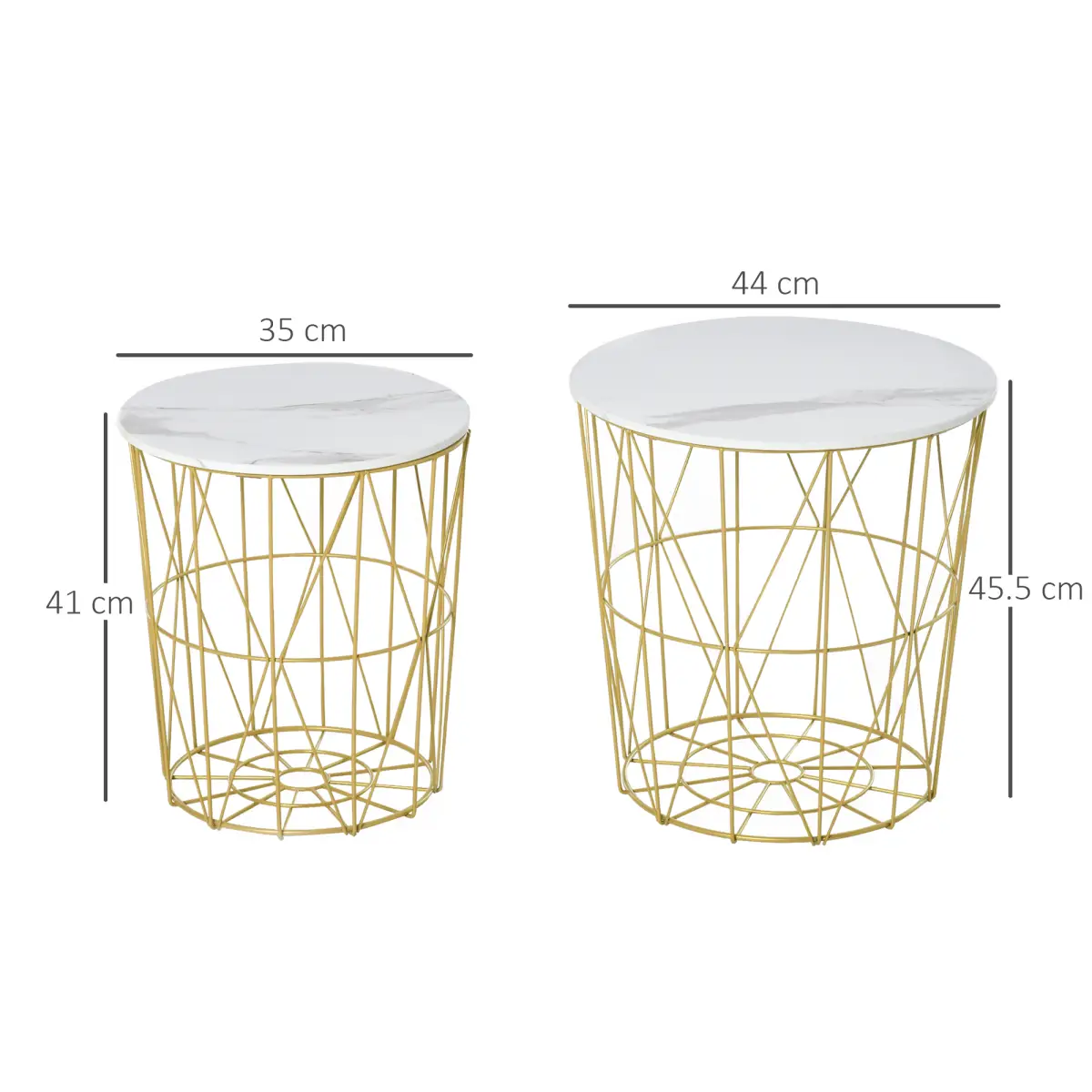 HOMCOM HOMCOM Set of 2 Nesting End Tables Side Tables w/ Basket Removable Top, White - Nest of Tables