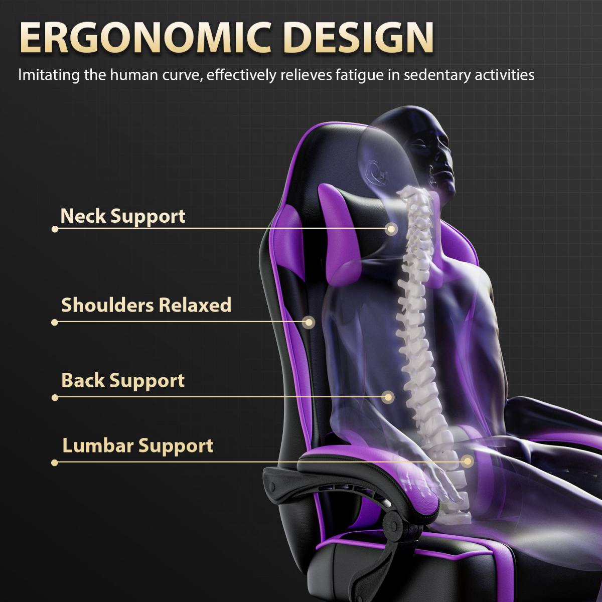 Pro Gaming Chair Footrest and Lumbar Support for Gamers by Home Symphony, ergonomic chair with neck, back, and lumbar support.