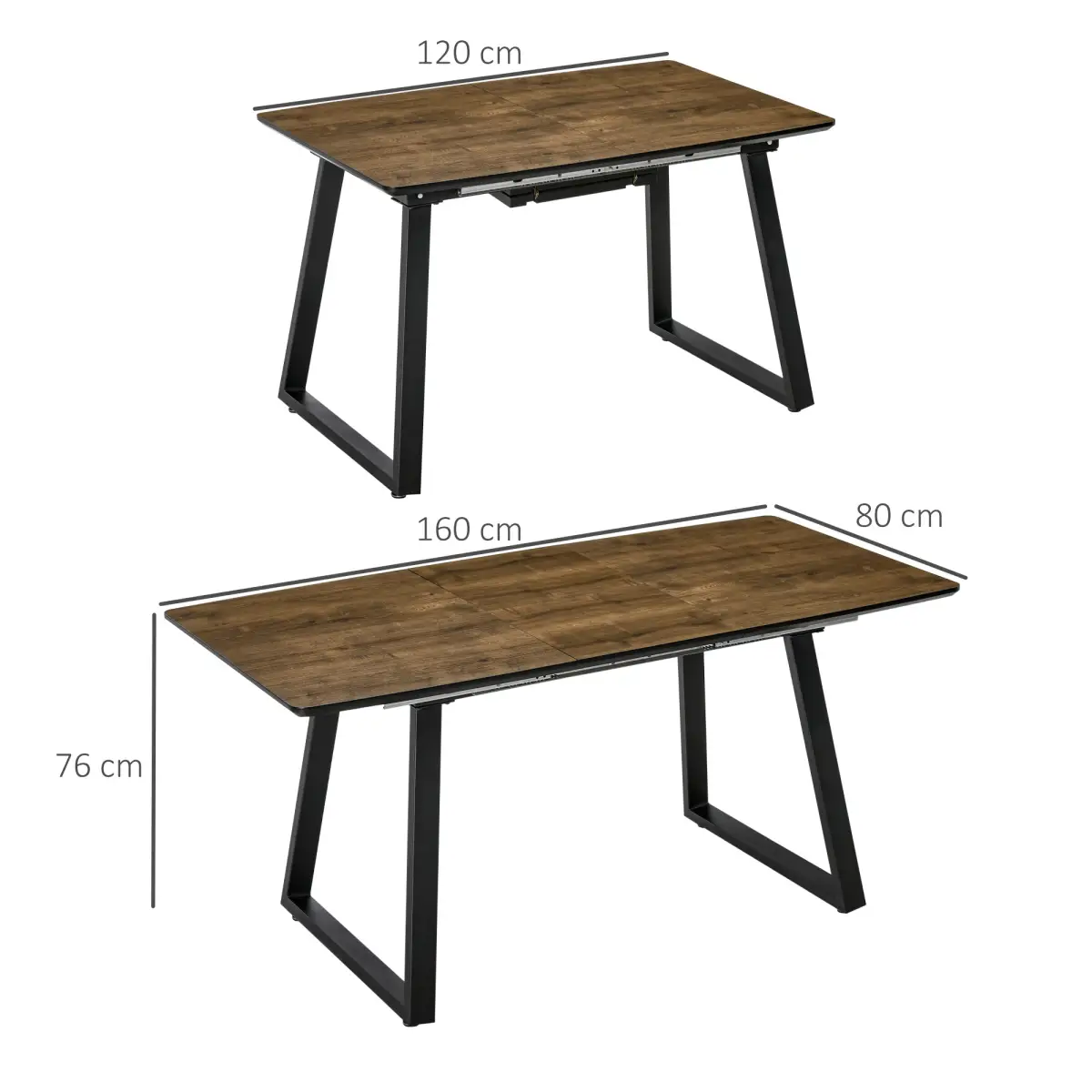 Unbranded Extendable Dining Table Rectangular Wood Effect Tabletop with Metal Frame - Dining Table
