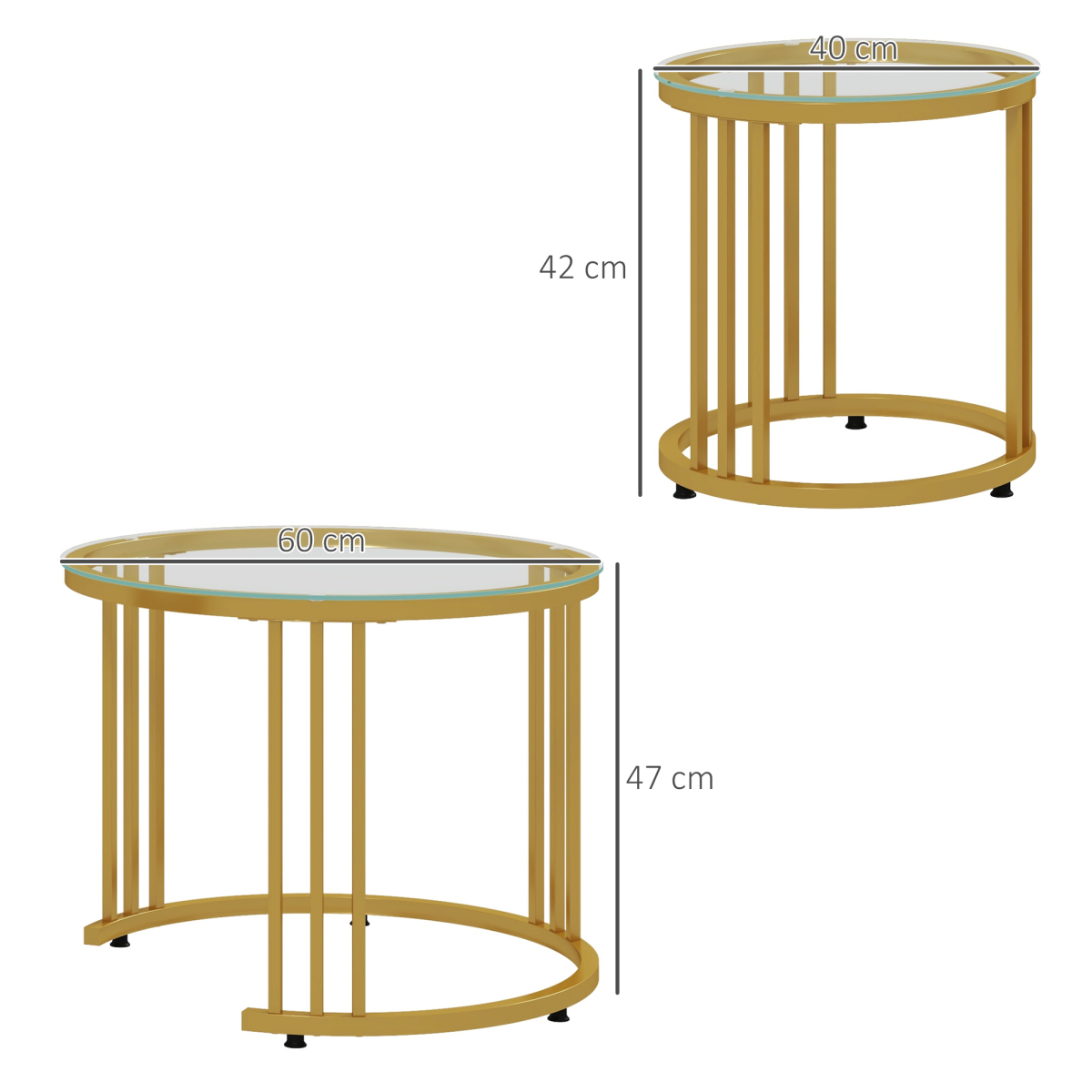 HOMCOM Nesting Coffee Tables Two Piece Set Tempered Glass Tops Gold Art Deco Living Room Decor - HOMCOM - Home Symphony