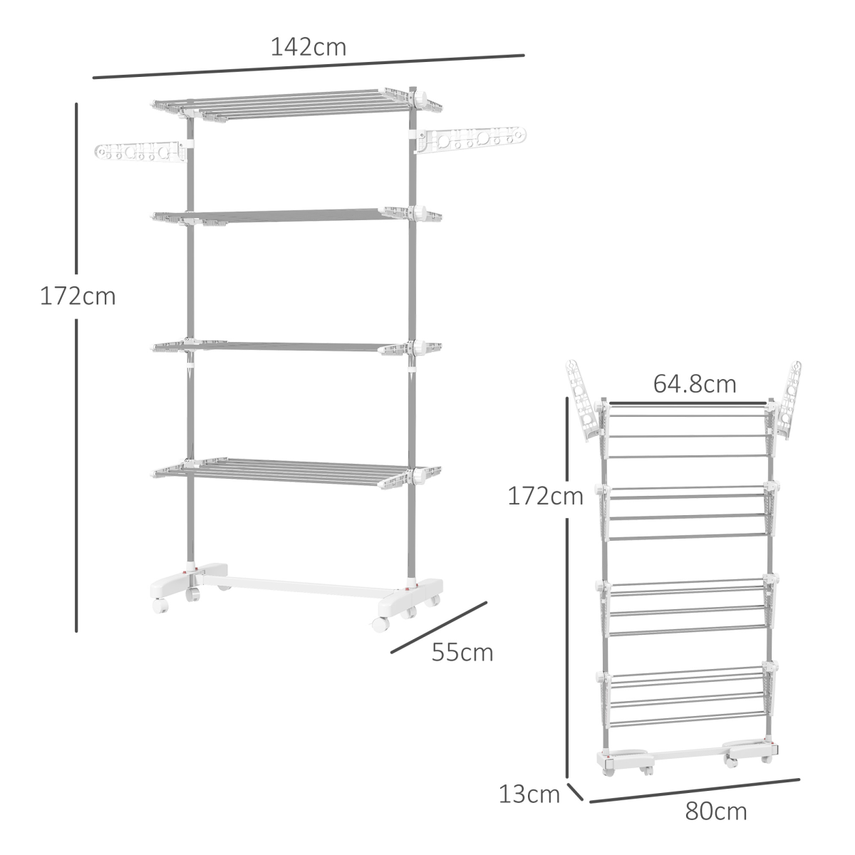 Premium Clothes Rack 4 Layer Folding With Wheels For Home - HOMCOM - Home Symphony