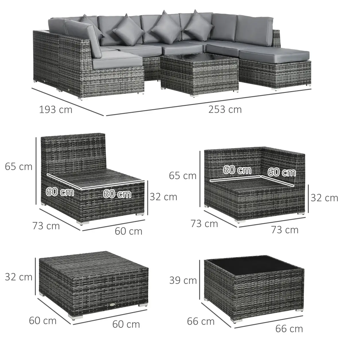 Outsunny Outsunny 8 Pieces Patio Rattan Sofa Set Garden Furniture Set for Outdoor Grey - Garden Sofa Sets