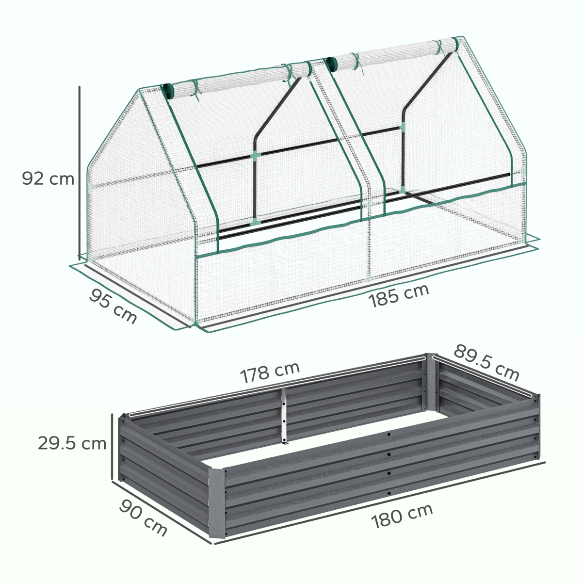 Outsunny garden bed planter box with greenhouse cover on galvanised steel frame; 10 cm edge for burying into soil.