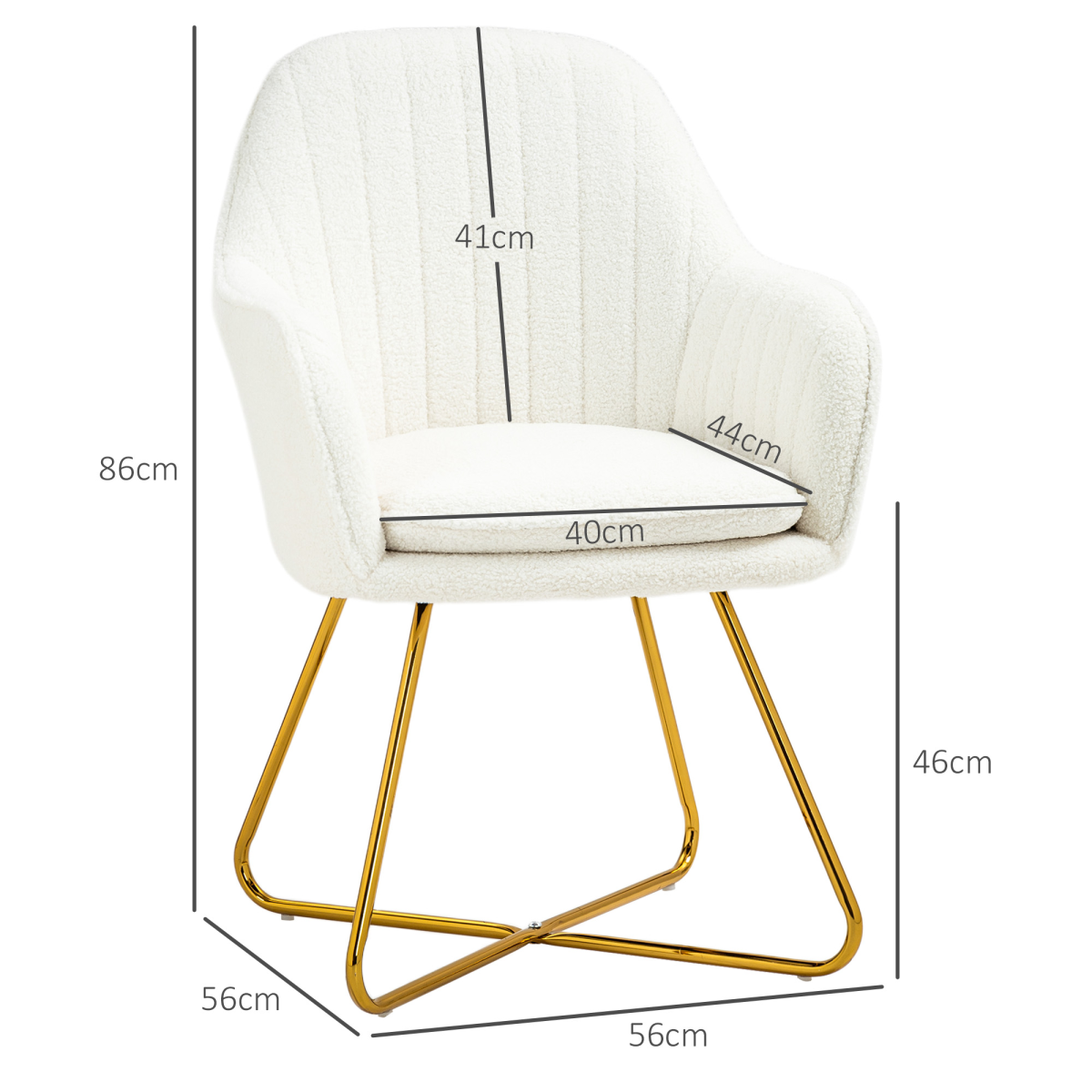 Compact cream cashmere HOMCOM accent chair with gold legs, high back and padded seat.