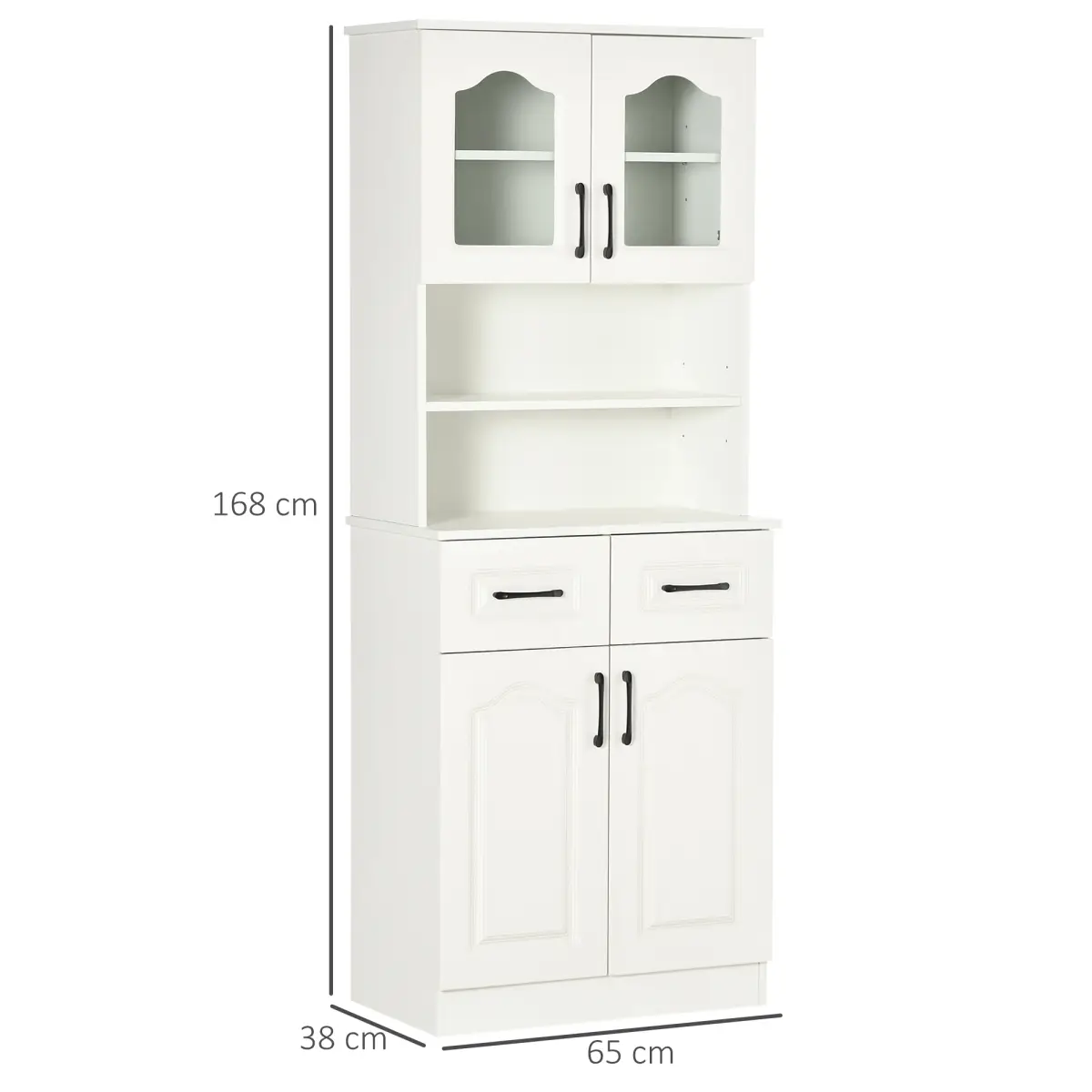 HOMCOM 168cm Kitchen Cupboard Storage Cabinet w/ Shelves & Drawers,Open Counter White - Display Cabinet