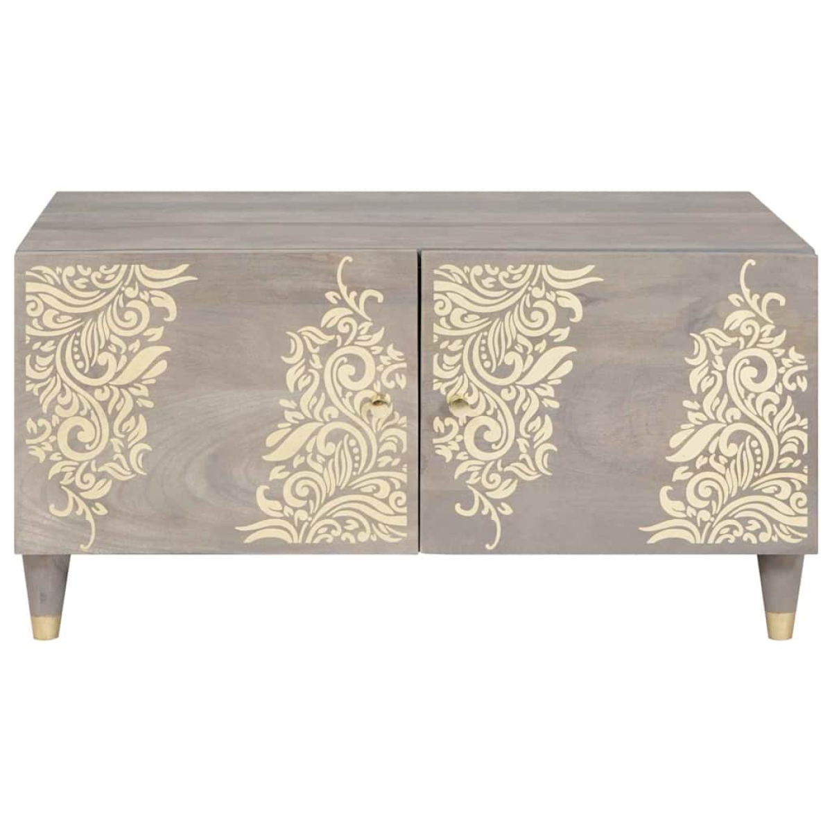 vidaXL Coffee Table 80x50x40 cm Solid Mango Wood Gold Ornate Doors Living Room Decor - vidaXL - Home Symphony