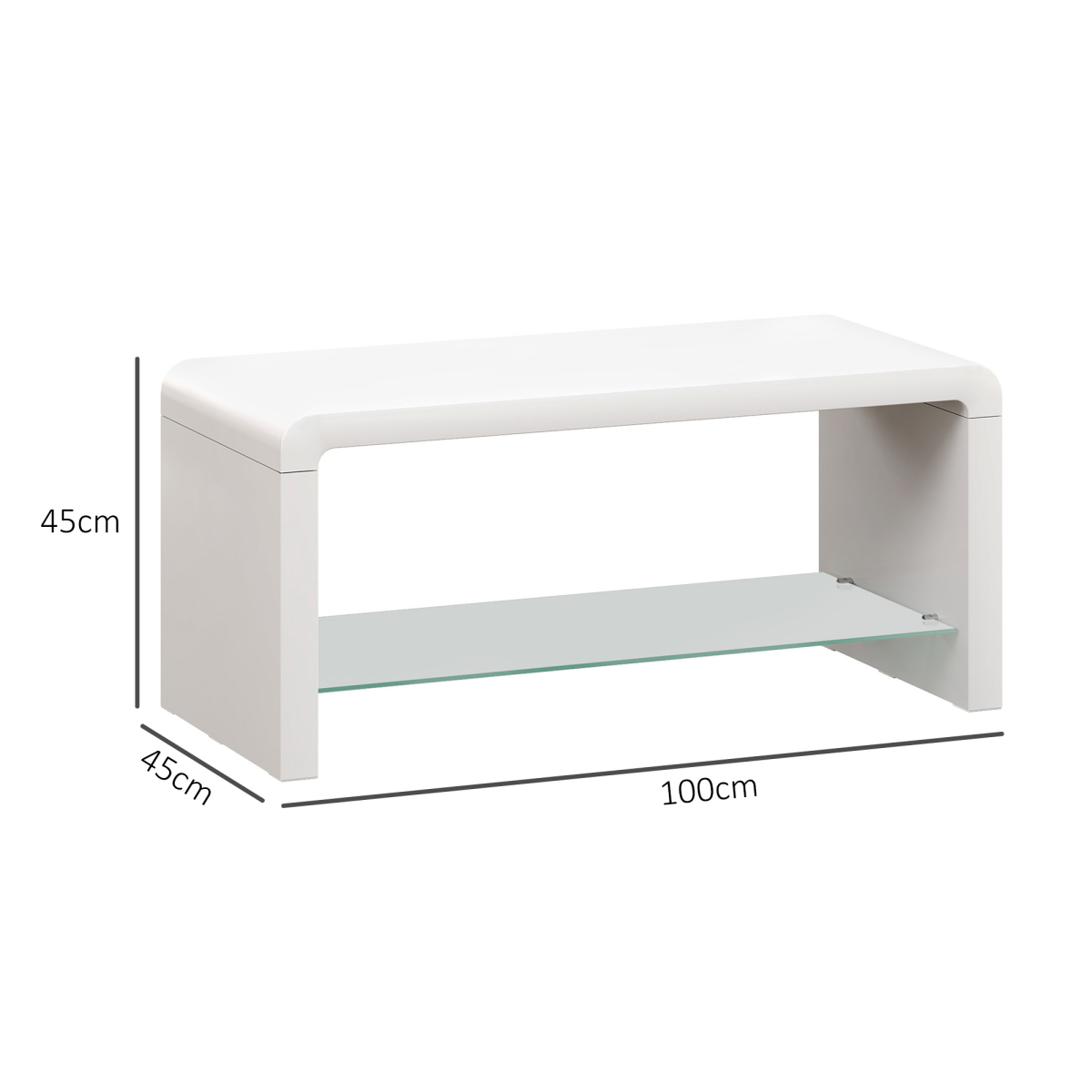 HOMCOM High Gloss Storage Coffee Table Two Tier White With Glass Shelf For Living Room
