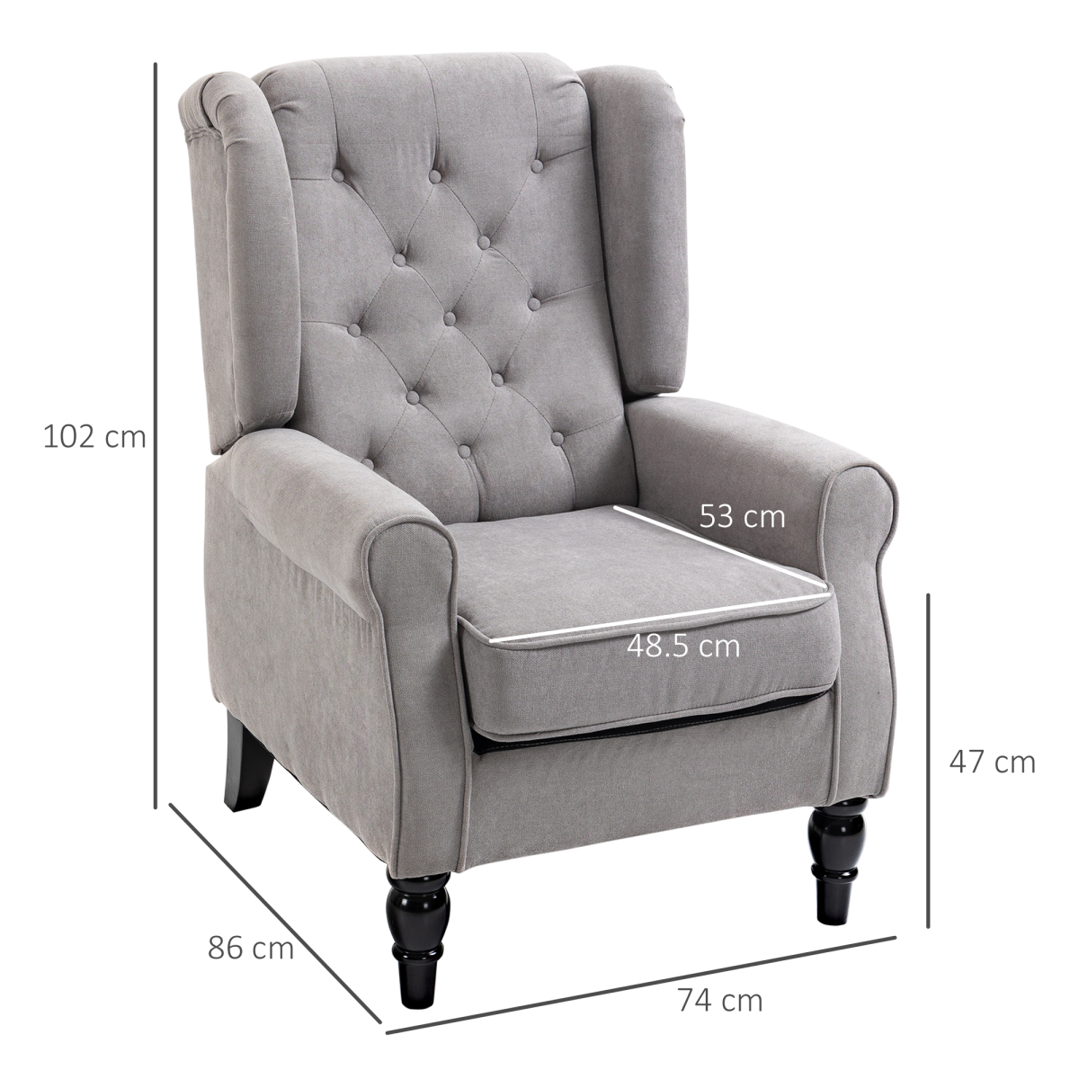 Retro Wingback Accent Chair with a medium wood frame, tufted back, gray upholstery for living room by Home Symphony