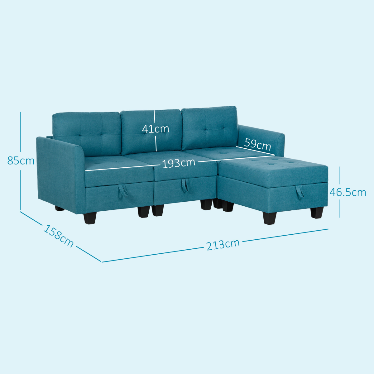 HOMCOM L Shaped Modular Sofa With Storage Light Blue - HOMCOM - Home Symphony