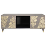 vidaXL Coffee Table 100x54x40 cm Solid Mango Wood with Gold Damask Panels for Modern Living Room - vidaXL - Home Symphony