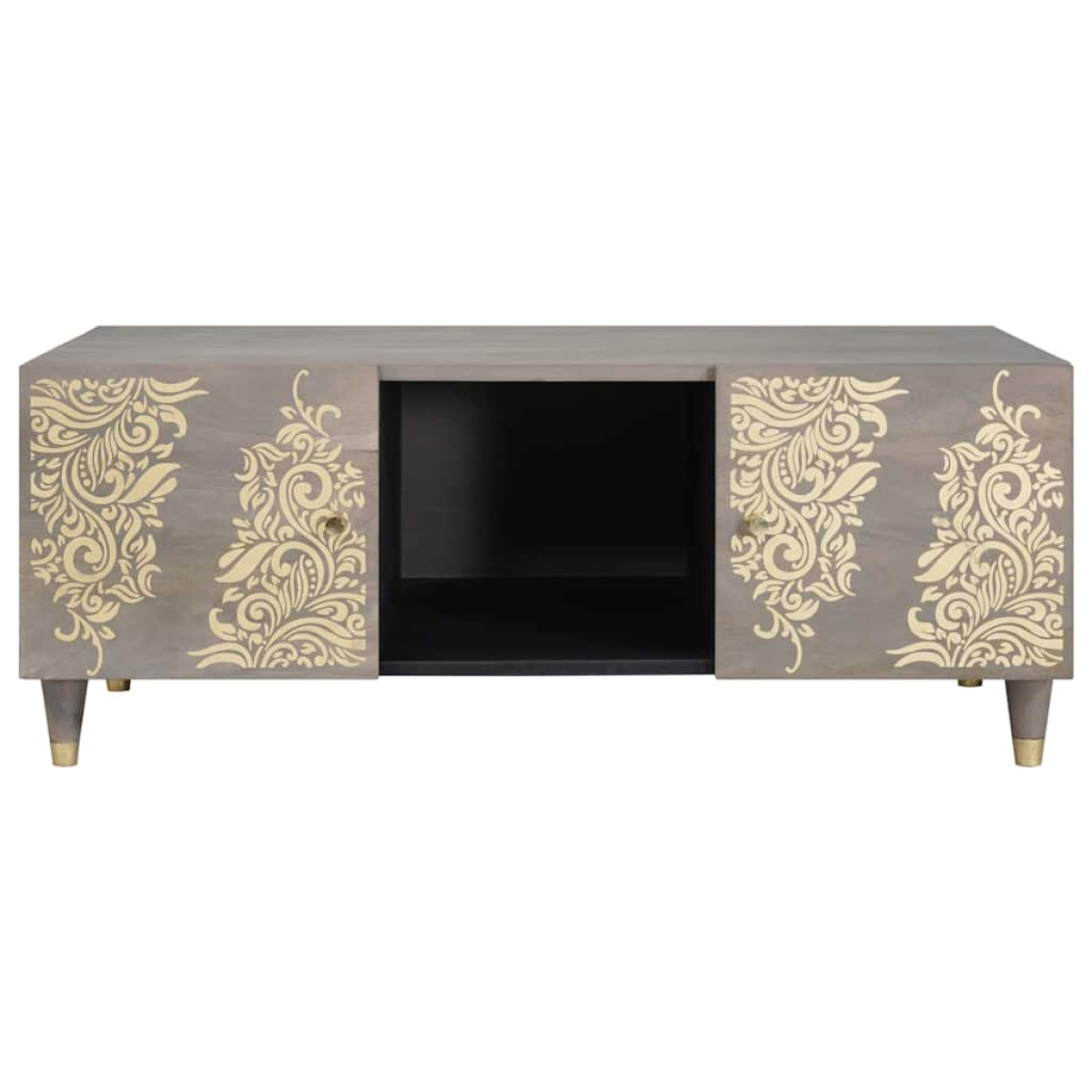 vidaXL Coffee Table 100x54x40 cm Solid Mango Wood with Gold Damask Panels for Modern Living Room - vidaXL - Home Symphony
