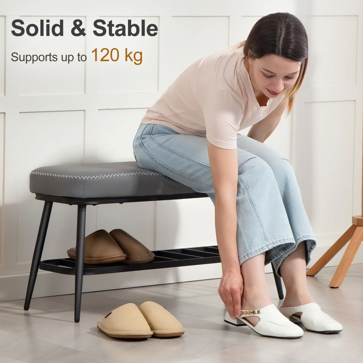 N/A Premium PU Leather Storage Bench 7cm Cushion Home - Shoe Storage
