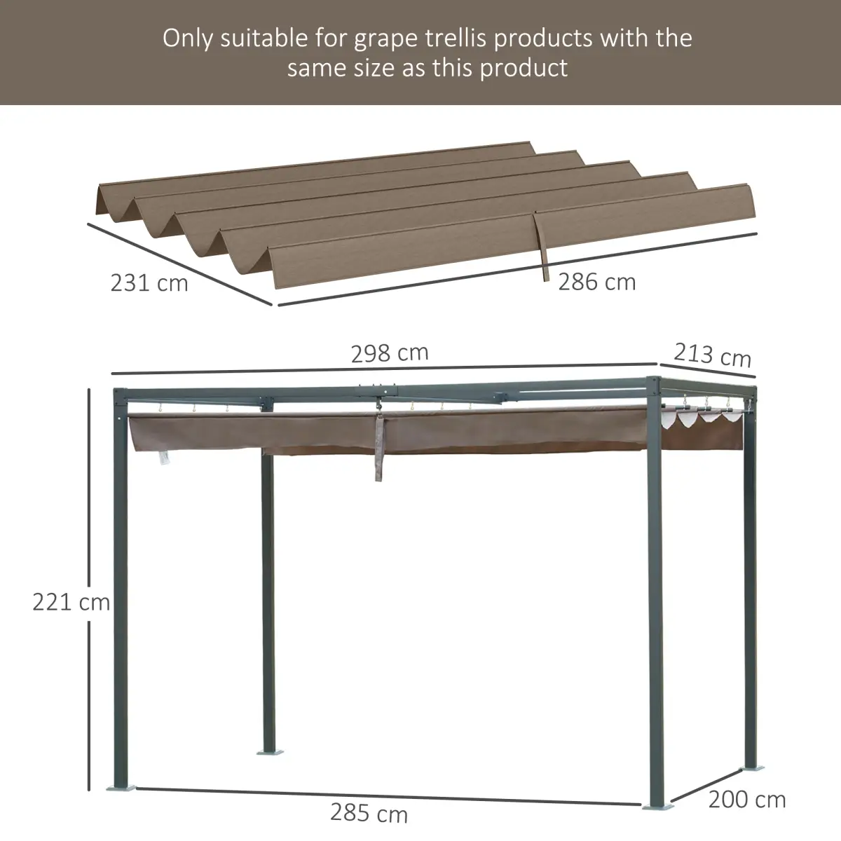 Outsunny Outsunny Pergola Sun Shade Cover Roof Replacement for 3 x 2.15m Pergola, Coffee - Gazebos