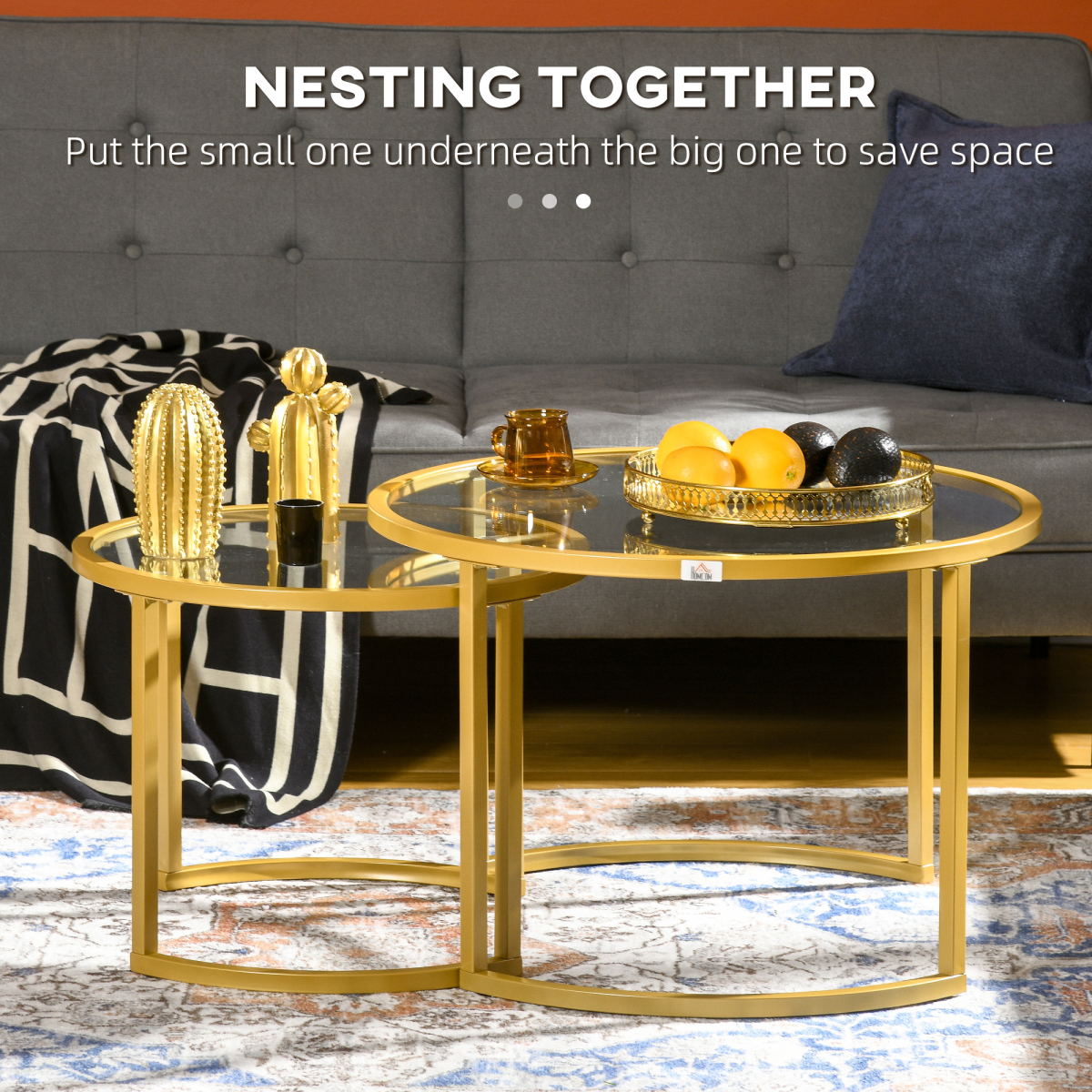 HOMCOM Nesting Tables GlassTop TwoSize LivingRoom - HOMCOM - Home Symphony