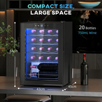 HOMCOM Freestanding Wine Cooler Fridge with Glass Door, 20 Bottle, LED Light - Wine Rack