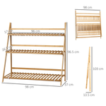 Outsunny 3-Tier Folding Bamboo Plant Stand Display Shelf Rack for Indoor & Outdoor - Wine Rack