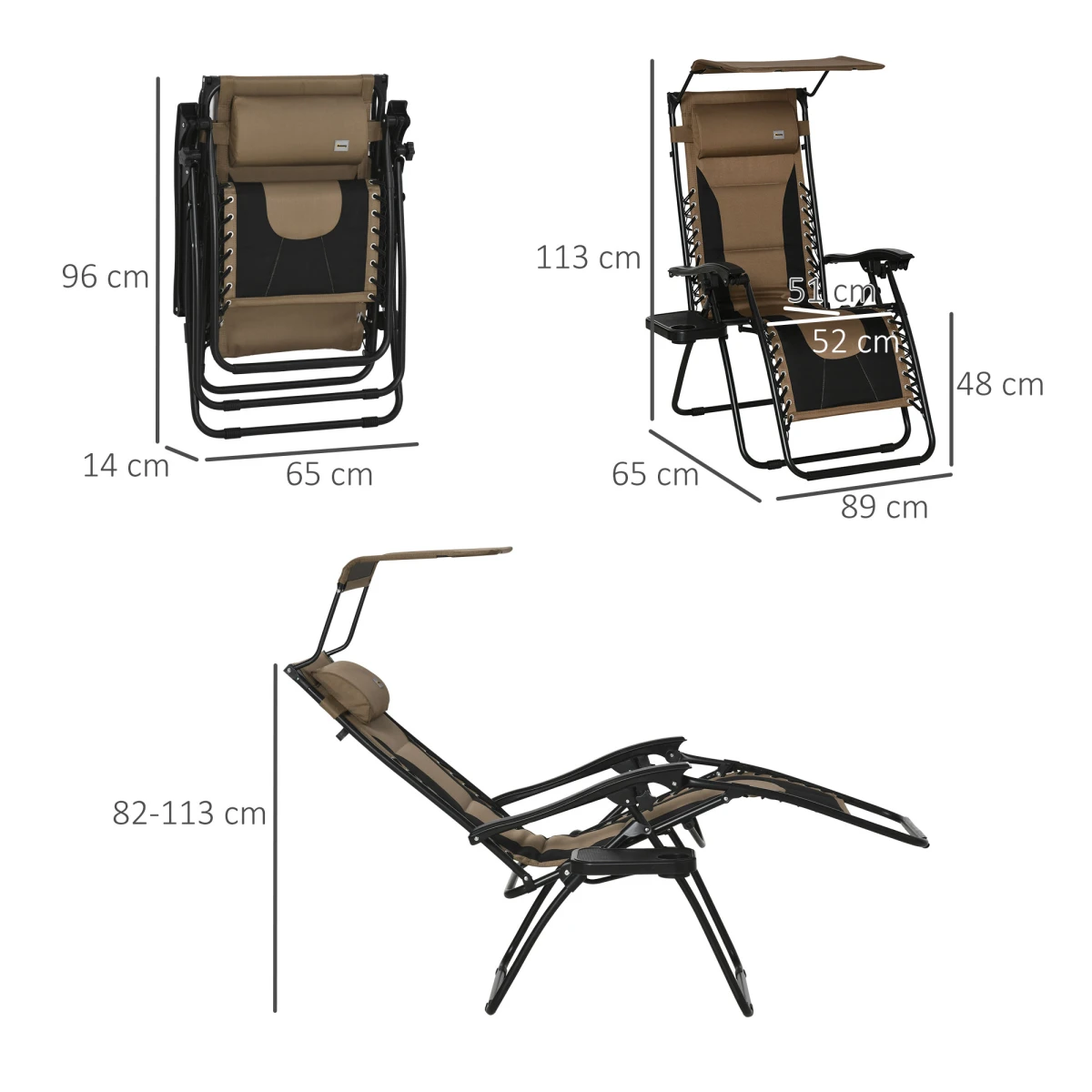 Zero Gravity Lounger Chair Full Size Lockable Recline Canopy Shade Cup Holder Tray Outdoor Patio Relaxation by Outsunny
