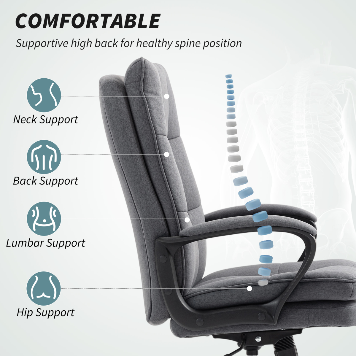 HOMCOM Fabric Office Chair With Adjustable Height Tilt 5 Wheel Ergonomic Home Desk Chair - HOMCOM - Home Symphony