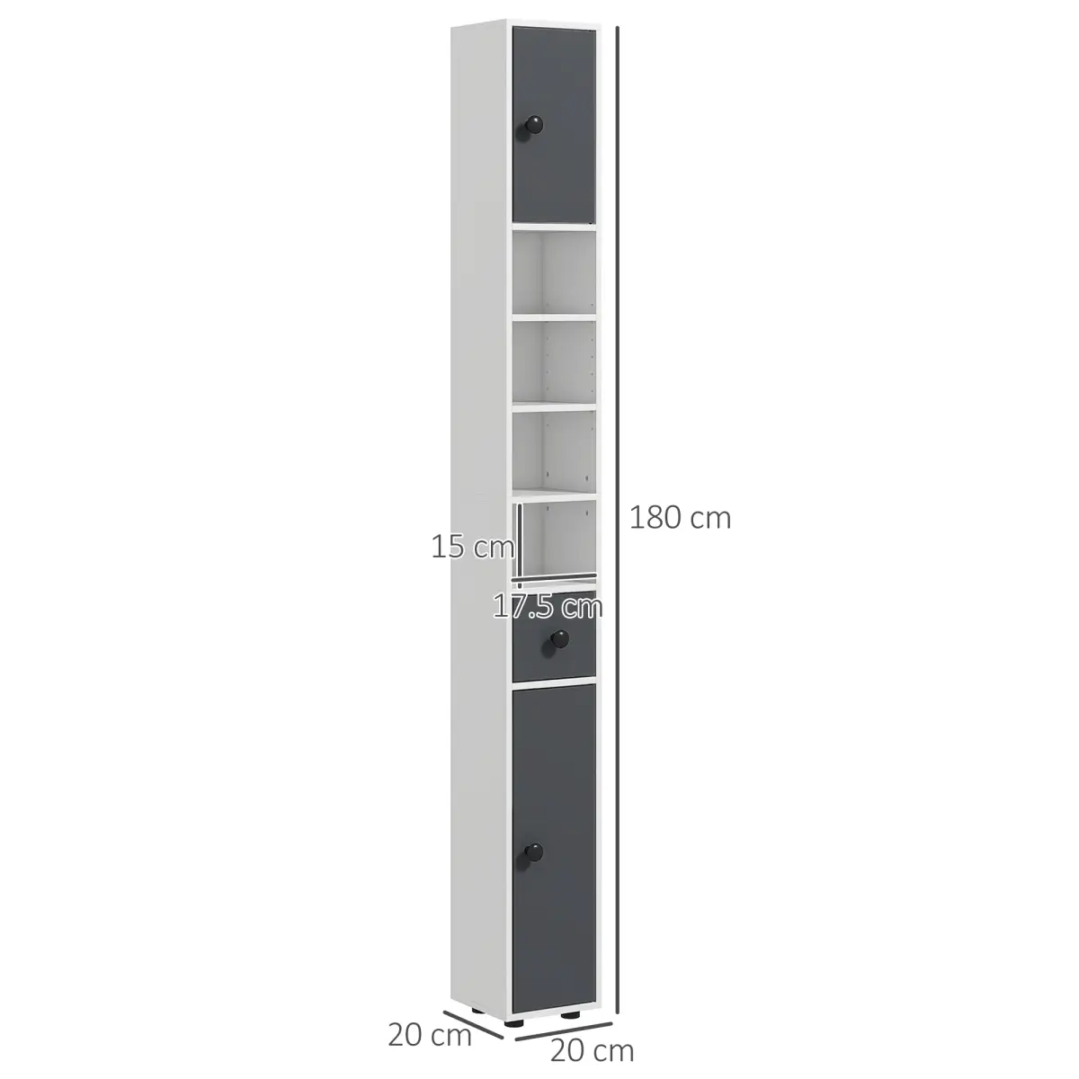 kleankin kleankin Slim Bathroom Cabinet, Toilet Roll Storage w/ Open Shelves, Grey - Display Cabinet