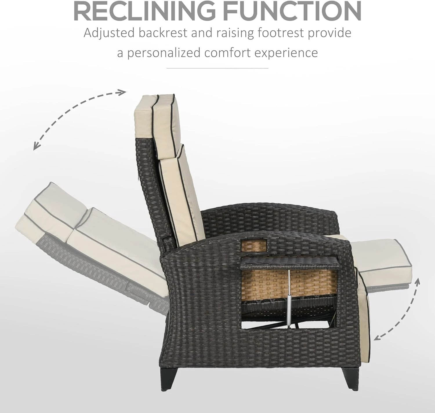 Outsunny Outdoor Recliner Chair with Cushion Rattan Reclining Lounge Chair by Outsunny