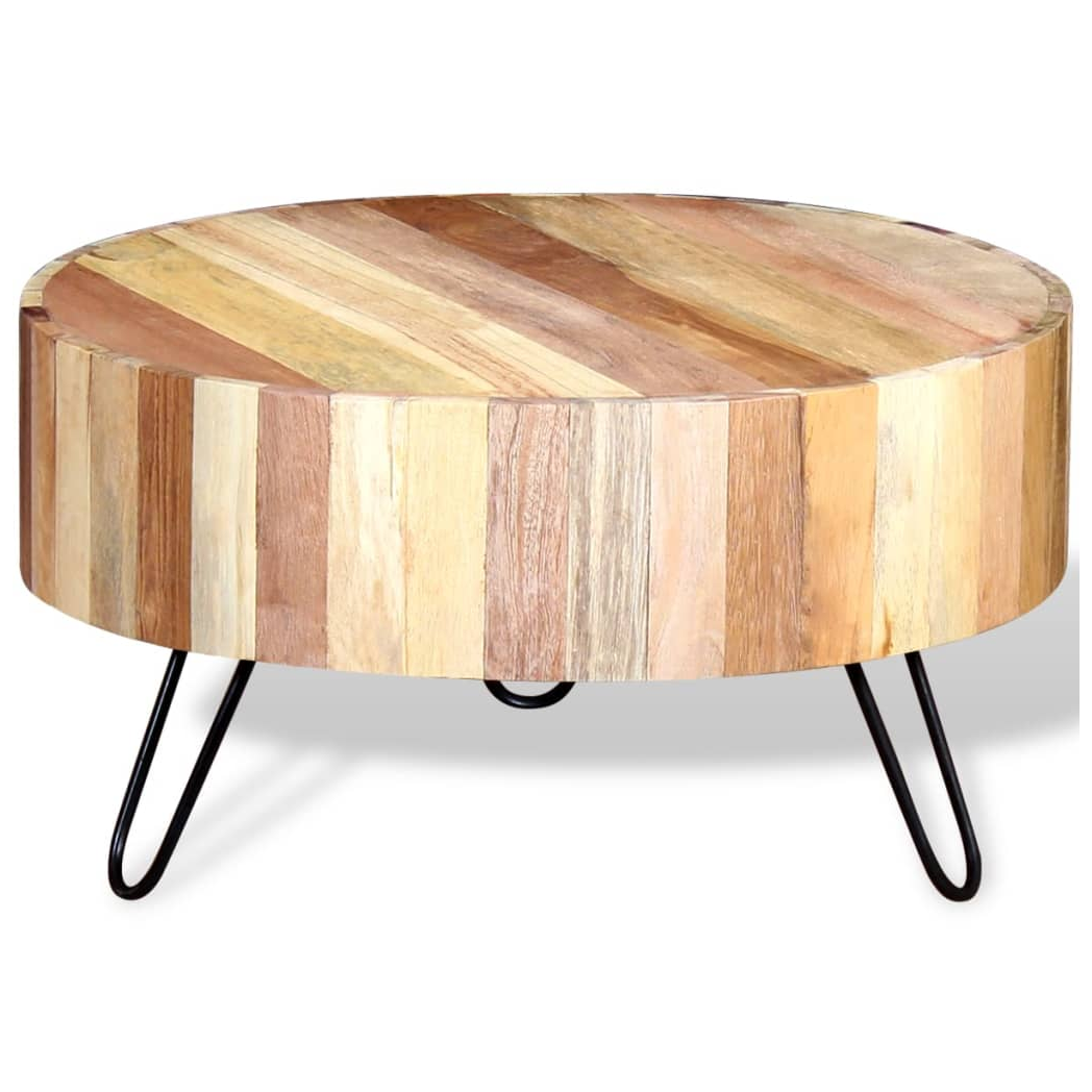 VidaXL Reclaimed Wood Coffee Table Industrial Round Design Handcrafted Living Room