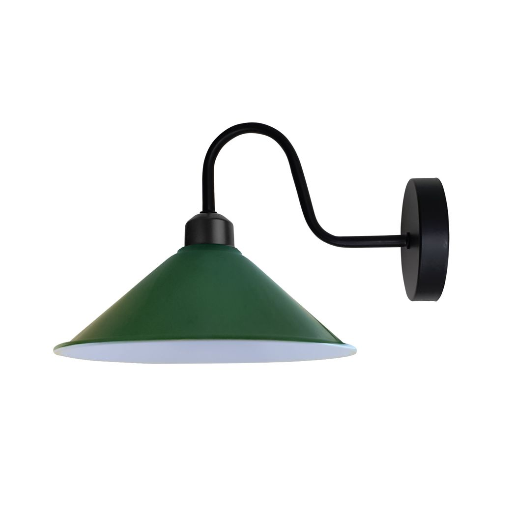 Eco Wall Light Fixture E27 Cone Shade Swan Neck For Home with green cone shade and swan-neck arm.