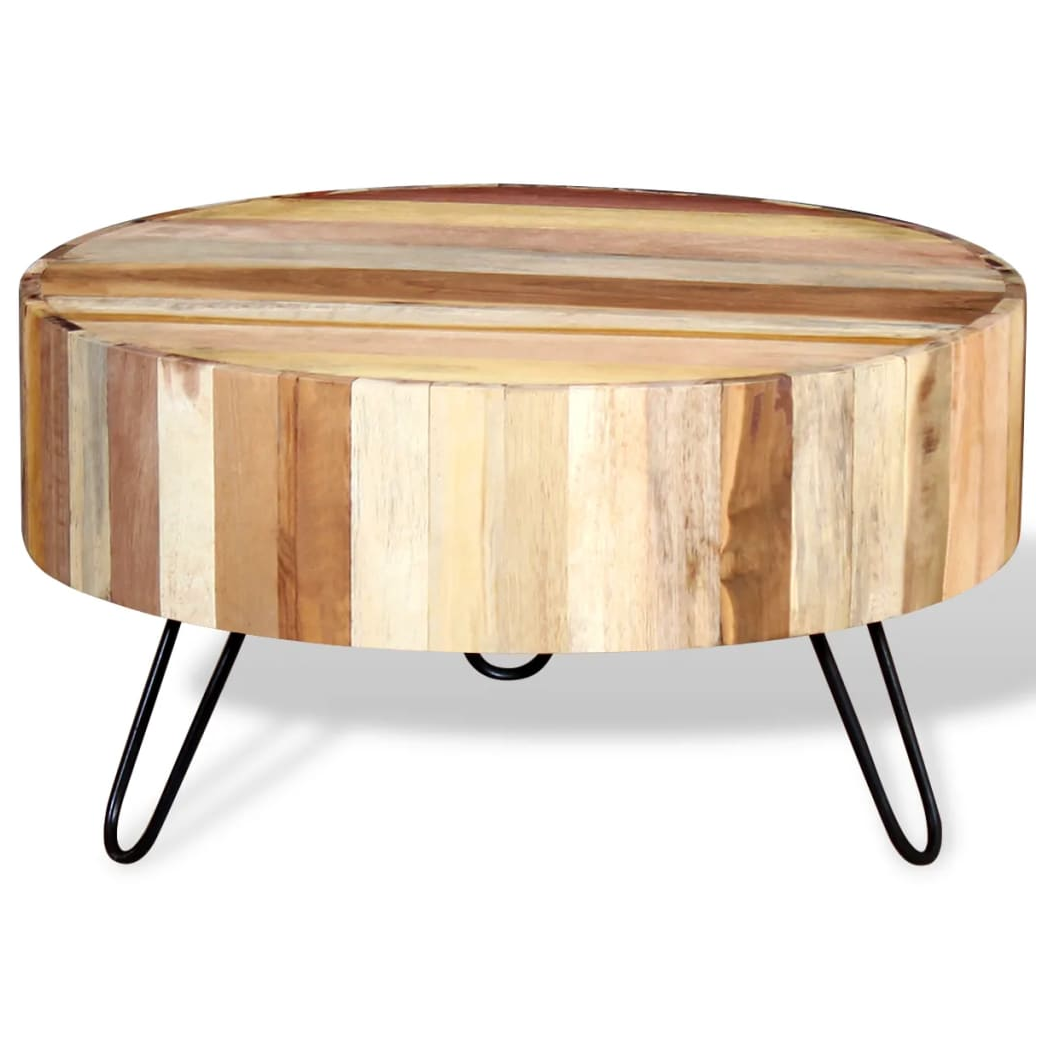 VidaXL Reclaimed Wood Coffee Table Industrial Round Design Handcrafted Living Room