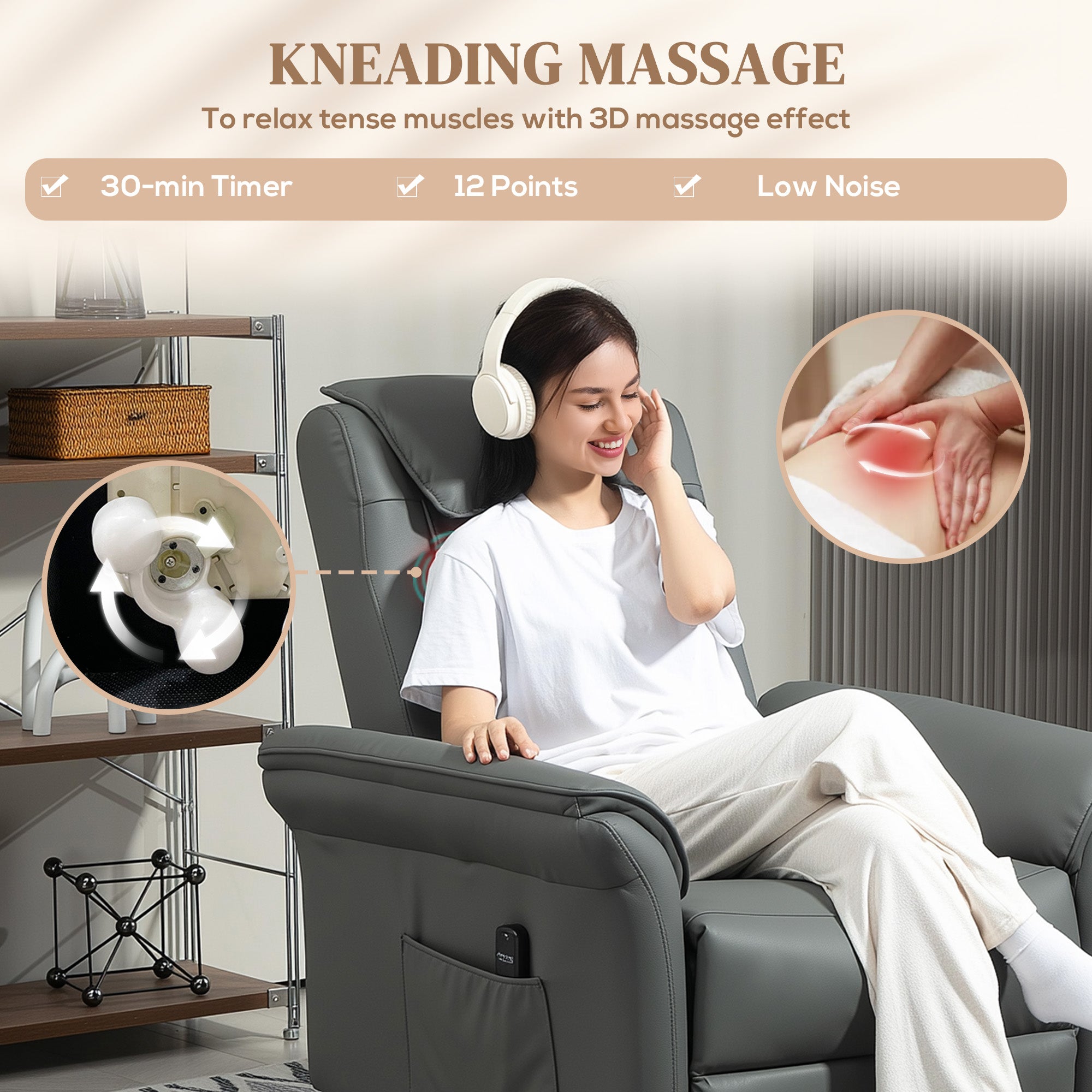 HOMCOM Kneading Massage Recliner Chair Breathable Leather Recliner Armchair - Home Symphony
