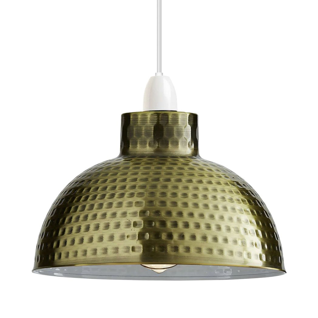 Green Brass Dome Lamp Shade 26cm Easy Fit Home Decor from Home Symphony, hammered finish with green undertone