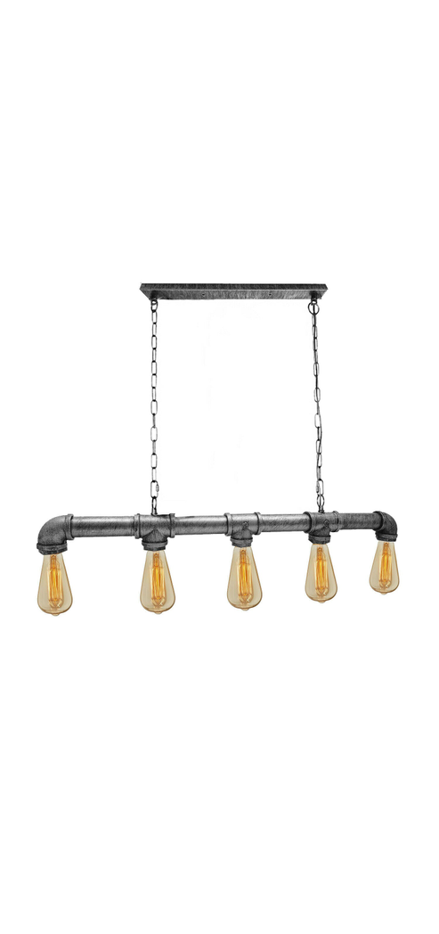 Brushed Silver Waterpipe Ceiling Light Five Lamp 82.5cm L 100cm H Industrial For Cafes And Bars - Ledsone - Home Symphony