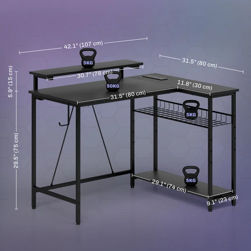 HOMCOM HOMCOM L Shaped Desk with LED Lights Reversible Corner Gaming Desk with Storage - Desk