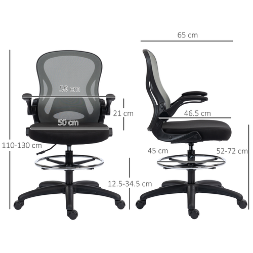 Vinsetto Draughtsman Chair Tall Office Chair w/ Adjustable Footrest, Dark Grey offers ergonomic support for higher workspaces.
