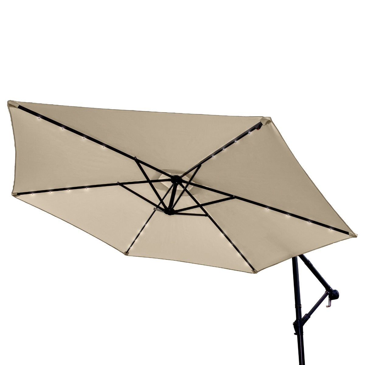 Premium LED Cantilever Parasol 3M Beige UV Protected Outdoor Garden Sun Shade Solution