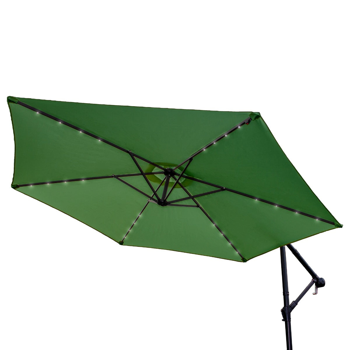 Green Cantilever Parasol 3m LED Fan Base Outdoor